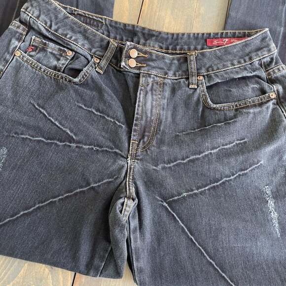 Seven 7 Denim Jeans Distressed Wide Leg Dark Wash Artsy Women's Size 16 (D7) - Picture 2 of 13